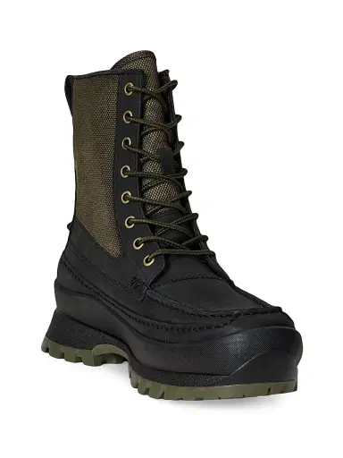 Polo Ralph Lauren Men's Logan Leather & Nylon Moc-Toe Boots - Black Olive | Thumbnail 2 Polo Ralph Lauren Men's Logan Leather & Nylon Moc-Toe Boots - Black Olive | Thumbnail 2