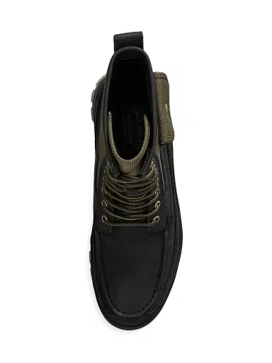 Polo Ralph Lauren Men's Logan Leather & Nylon Moc-Toe Boots - Black Olive | Thumbnail 4 Polo Ralph Lauren Men's Logan Leather & Nylon Moc-Toe Boots - Black Olive | Thumbnail 4