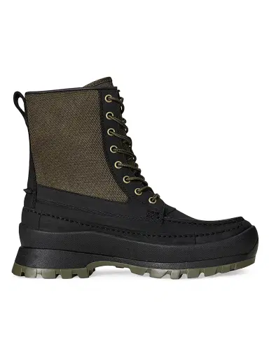 Polo Ralph Lauren Men's Logan Leather & Nylon Moc-Toe Boots - Black Olive | Thumbnail 1 Polo Ralph Lauren Men's Logan Leather & Nylon Moc-Toe Boots - Black Olive | Thumbnail 1