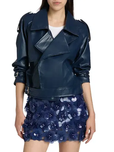 Mariandree Gaitan Women's Identity Giorgia Faux Leather Biker Jacket - Blue | Thumbnail 3 Mariandree Gaitan Women's Identity Giorgia Faux Leather Biker Jacket - Blue | Thumbnail 3
