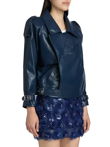 Mariandree Gaitan Women's Identity Giorgia Faux Leather Biker Jacket - Blue | Thumbnail 4 Mariandree Gaitan Women's Identity Giorgia Faux Leather Biker Jacket - Blue | Thumbnail 4