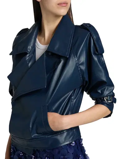 Mariandree Gaitan Women's Identity Giorgia Faux Leather Biker Jacket - Blue | Thumbnail 6 Mariandree Gaitan Women's Identity Giorgia Faux Leather Biker Jacket - Blue | Thumbnail 6