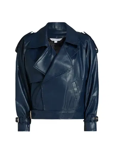 Mariandree Gaitan Women's Identity Giorgia Faux Leather Biker Jacket - Blue | Thumbnail 1 Mariandree Gaitan Women's Identity Giorgia Faux Leather Biker Jacket - Blue | Thumbnail 1