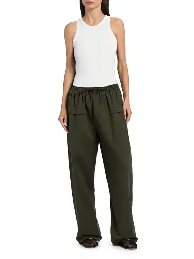 Alaïa Women's Cotton Peplum Wide-Leg Pants - Olive | Thumbnail 2 Alaïa Women's Cotton Peplum Wide-Leg Pants - Olive | Thumbnail 2