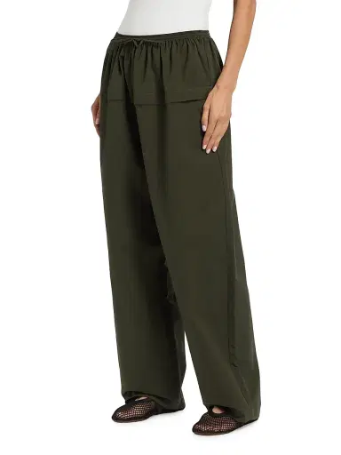 Alaïa Women's Cotton Peplum Wide-Leg Pants - Olive | Thumbnail 4 Alaïa Women's Cotton Peplum Wide-Leg Pants - Olive | Thumbnail 4