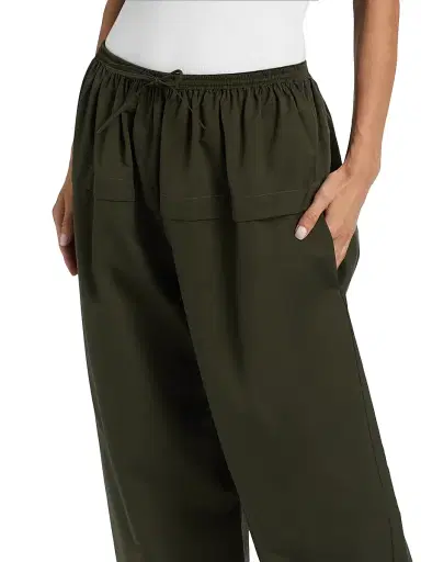 Alaïa Women's Cotton Peplum Wide-Leg Pants - Olive | Thumbnail 6 Alaïa Women's Cotton Peplum Wide-Leg Pants - Olive | Thumbnail 6