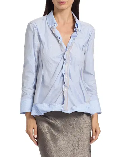 Maison Margiela Women's Crinkled Stripe Cotton Button-Down Shirt - Light Blue Stripe | Thumbnail 3 Maison Margiela Women's Crinkled Stripe Cotton Button-Down Shirt - Light Blue Stripe | Thumbnail 3
