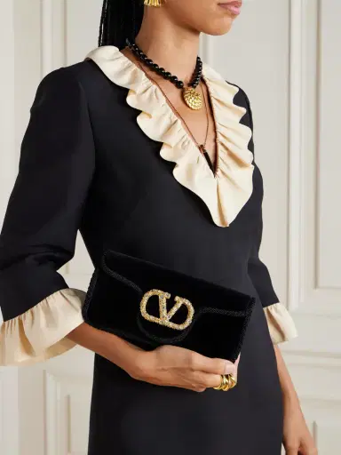 Valentino Garavani Locò Tasseled Embellished Cord-trimmed Velvet Shoulder Bag | Thumbnail 2 Valentino Garavani Locò Tasseled Embellished Cord-trimmed Velvet Shoulder Bag | Thumbnail 2