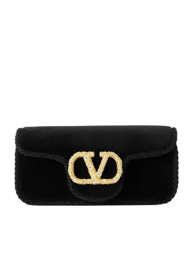 Valentino Garavani Locò Tasseled Embellished Cord-trimmed Velvet Shoulder Bag | Thumbnail 1 Valentino Garavani Locò Tasseled Embellished Cord-trimmed Velvet Shoulder Bag | Thumbnail 1