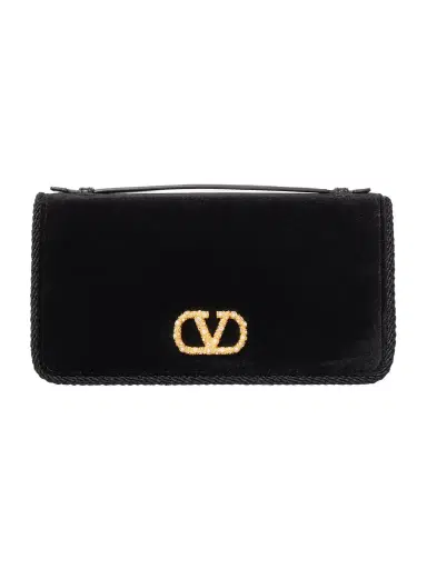 Valentino Garavani Vlogo Signature Embellished Velvet Wallet | Thumbnail 1 Valentino Garavani Vlogo Signature Embellished Velvet Wallet | Thumbnail 1