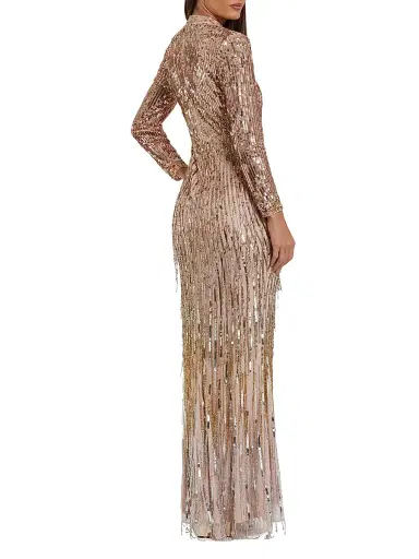 Mac Duggal Women's Sequined Fringe Column Gown - Gold Silver Ombre - Size 18 | Thumbnail 2 Mac Duggal Women's Sequined Fringe Column Gown - Gold Silver Ombre - Size 18 | Thumbnail 2