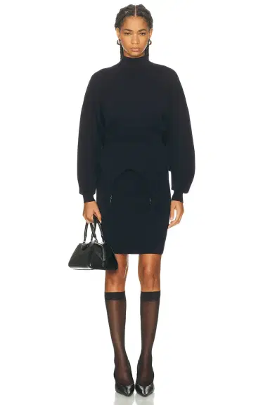 Jean Paul Gaultier Ribbed High Neck Bat Sleeves Lingerie Garter Short Dress | Thumbnail 1 Jean Paul Gaultier Ribbed High Neck Bat Sleeves Lingerie Garter Short Dress | Thumbnail 1