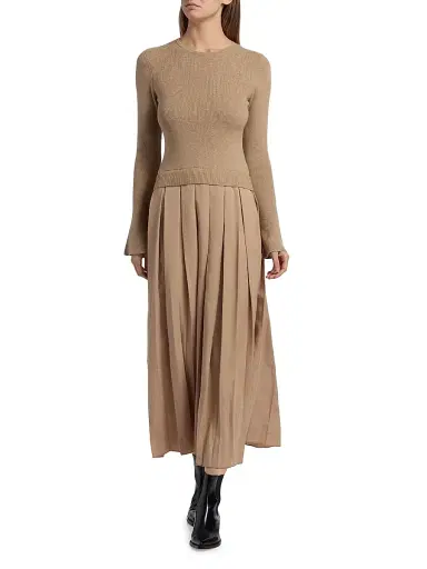 dh New York Women's Meryl Pleated Maxi Dress - Cappuccino | Thumbnail 3 dh New York Women's Meryl Pleated Maxi Dress - Cappuccino | Thumbnail 3