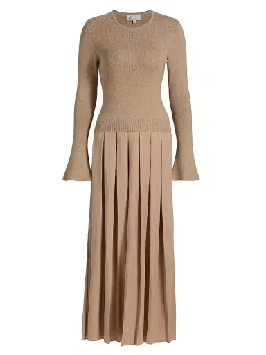 dh New York Women's Meryl Pleated Maxi Dress - Cappuccino | Thumbnail 1 dh New York Women's Meryl Pleated Maxi Dress - Cappuccino | Thumbnail 1