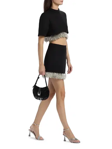 Simkhai Women's Jalen Beaded Fringe Cropped Top - Black - Size 0 | Thumbnail 2 Simkhai Women's Jalen Beaded Fringe Cropped Top - Black - Size 0 | Thumbnail 2