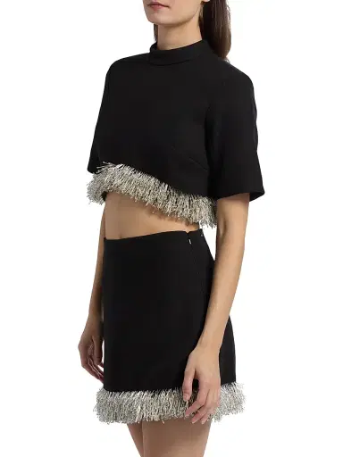 Simkhai Women's Jalen Beaded Fringe Cropped Top - Black - Size 0 | Thumbnail 4 Simkhai Women's Jalen Beaded Fringe Cropped Top - Black - Size 0 | Thumbnail 4