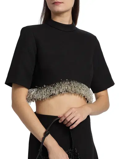 Simkhai Women's Jalen Beaded Fringe Cropped Top - Black - Size 0 | Thumbnail 6 Simkhai Women's Jalen Beaded Fringe Cropped Top - Black - Size 0 | Thumbnail 6