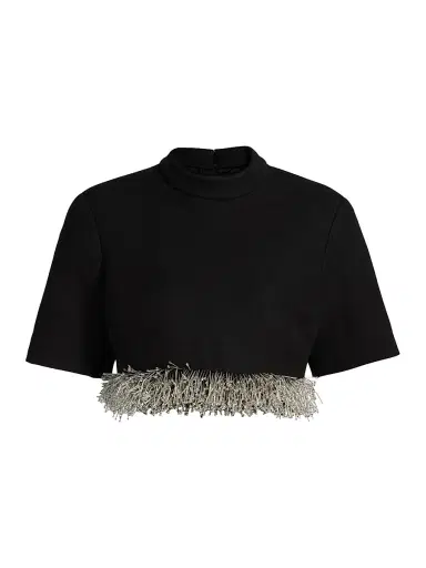 Simkhai Women's Jalen Beaded Fringe Cropped Top - Black - Size 0 | Thumbnail 1 Simkhai Women's Jalen Beaded Fringe Cropped Top - Black - Size 0 | Thumbnail 1