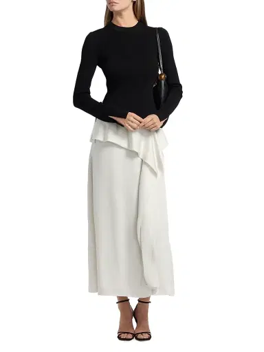 SIMKHAI Women's Ornella Ruffle-Trim Colorblocked Midi-Dress - Black Multi | Thumbnail 2 SIMKHAI Women's Ornella Ruffle-Trim Colorblocked Midi-Dress - Black Multi | Thumbnail 2