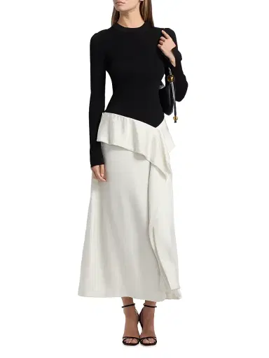 SIMKHAI Women's Ornella Ruffle-Trim Colorblocked Midi-Dress - Black Multi | Thumbnail 3 SIMKHAI Women's Ornella Ruffle-Trim Colorblocked Midi-Dress - Black Multi | Thumbnail 3
