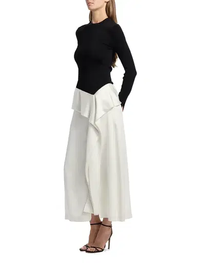 SIMKHAI Women's Ornella Ruffle-Trim Colorblocked Midi-Dress - Black Multi | Thumbnail 4 SIMKHAI Women's Ornella Ruffle-Trim Colorblocked Midi-Dress - Black Multi | Thumbnail 4