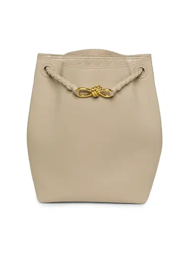 Bottega Veneta Women's Borsa Leather Bucket Bag - Ecru Muse Brass | Thumbnail 1 Bottega Veneta Women's Borsa Leather Bucket Bag - Ecru Muse Brass | Thumbnail 1