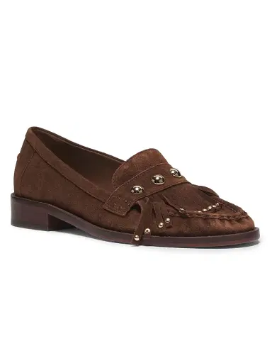 Cinq à Sept Women's Gina Studded Suede Loafers - Dark Sepia | Thumbnail 2 Cinq à Sept Women's Gina Studded Suede Loafers - Dark Sepia | Thumbnail 2