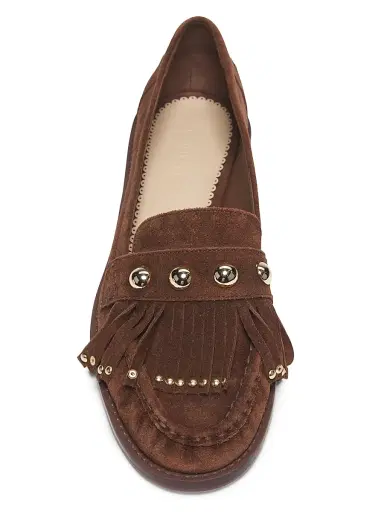 Cinq à Sept Women's Gina Studded Suede Loafers - Dark Sepia | Thumbnail 4 Cinq à Sept Women's Gina Studded Suede Loafers - Dark Sepia | Thumbnail 4