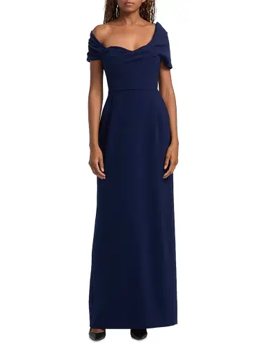Carolina Herrera Women's Draped Off-the-Shoulder Column Gown - Dark Navy - Size 12 | Thumbnail 3 Carolina Herrera Women's Draped Off-the-Shoulder Column Gown - Dark Navy - Size 12 | Thumbnail 3