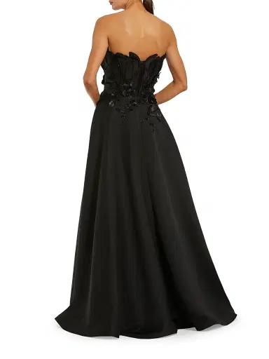 Mac Duggal Women's Beaded Floral-Appliquéd Charmeuse Strapless Gown - Black - Size 14 | Thumbnail 2 Mac Duggal Women's Beaded Floral-Appliquéd Charmeuse Strapless Gown - Black - Size 14 | Thumbnail 2