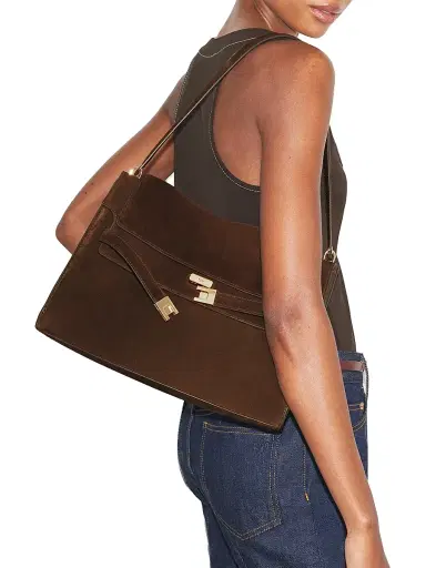 Tory Burch Women's Lee Radziwill Large Suede Shoulder Bag - Dark Cocoa | Thumbnail 2 Tory Burch Women's Lee Radziwill Large Suede Shoulder Bag - Dark Cocoa | Thumbnail 2