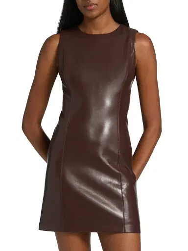 ALICE + OLIVIA Women's Lena Vegan Leather Minidress - Dark Chocolate | Thumbnail 3 ALICE + OLIVIA Women's Lena Vegan Leather Minidress - Dark Chocolate | Thumbnail 3