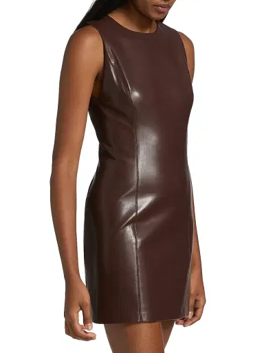 ALICE + OLIVIA Women's Lena Vegan Leather Minidress - Dark Chocolate | Thumbnail 4 ALICE + OLIVIA Women's Lena Vegan Leather Minidress - Dark Chocolate | Thumbnail 4