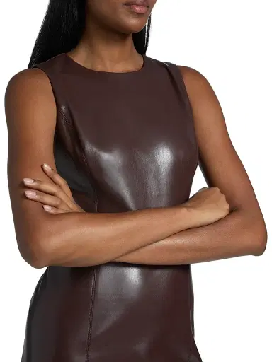 ALICE + OLIVIA Women's Lena Vegan Leather Minidress - Dark Chocolate | Thumbnail 5 ALICE + OLIVIA Women's Lena Vegan Leather Minidress - Dark Chocolate | Thumbnail 5