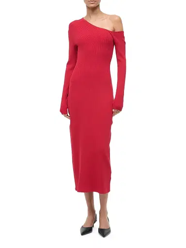 Staud Women's Lois One-Shoulder Sheath Dress - Rouge | Thumbnail 2 Staud Women's Lois One-Shoulder Sheath Dress - Rouge | Thumbnail 2