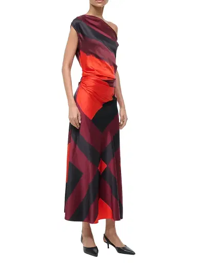 Staud Women's Phare Abstract Stretch-Silk One-Shoulder Dress - Ruby Prism | Thumbnail 3 Staud Women's Phare Abstract Stretch-Silk One-Shoulder Dress - Ruby Prism | Thumbnail 3