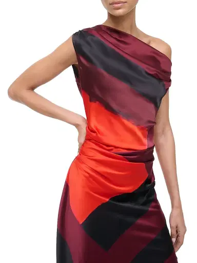 Staud Women's Phare Abstract Stretch-Silk One-Shoulder Dress - Ruby Prism | Thumbnail 5 Staud Women's Phare Abstract Stretch-Silk One-Shoulder Dress - Ruby Prism | Thumbnail 5