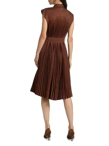 Milly Women's Johanna Pleated Twill Midi-Dress - Brown | Thumbnail 5 Milly Women's Johanna Pleated Twill Midi-Dress - Brown | Thumbnail 5
