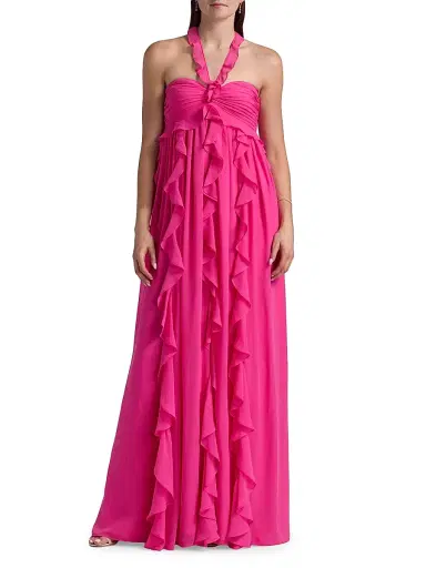BCBGMAXAZRIA Women's Ruffled Chiffon Halterneck Gown - Fuchsia Purple | Thumbnail 3 BCBGMAXAZRIA Women's Ruffled Chiffon Halterneck Gown - Fuchsia Purple | Thumbnail 3