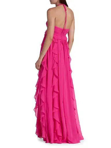 BCBGMAXAZRIA Women's Ruffled Chiffon Halterneck Gown - Fuchsia Purple | Thumbnail 5 BCBGMAXAZRIA Women's Ruffled Chiffon Halterneck Gown - Fuchsia Purple | Thumbnail 5