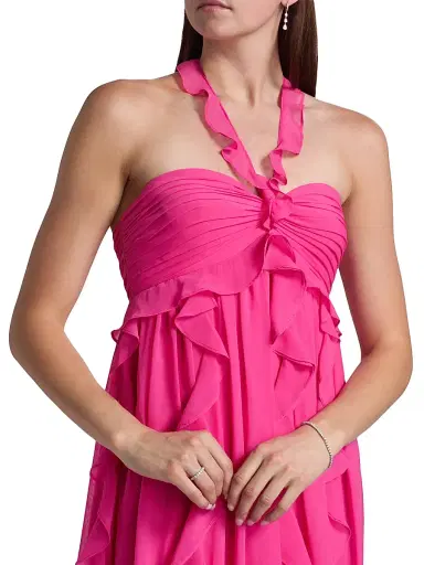 BCBGMAXAZRIA Women's Ruffled Chiffon Halterneck Gown - Fuchsia Purple | Thumbnail 6 BCBGMAXAZRIA Women's Ruffled Chiffon Halterneck Gown - Fuchsia Purple | Thumbnail 6