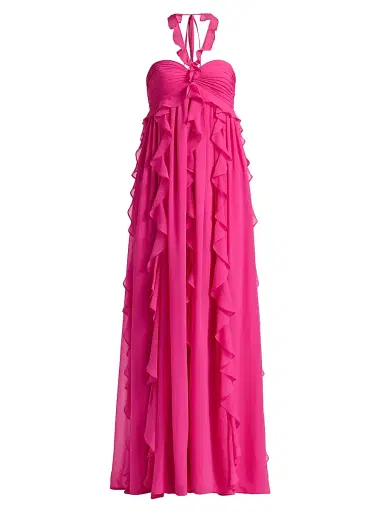 BCBGMAXAZRIA Women's Ruffled Chiffon Halterneck Gown - Fuchsia Purple | Thumbnail 1 BCBGMAXAZRIA Women's Ruffled Chiffon Halterneck Gown - Fuchsia Purple | Thumbnail 1