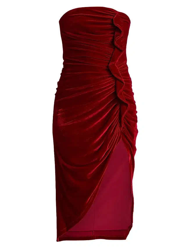 Women's Ruffled Velvet Strapless Minidress - Chilli Pepper Women's Ruffled Velvet Strapless Minidress - Chilli Pepper
