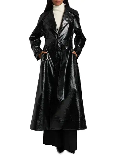 Toccin Women's Chloe Croc-Embossed Faux Leather Trench Coat - Jet | Thumbnail 2 Toccin Women's Chloe Croc-Embossed Faux Leather Trench Coat - Jet | Thumbnail 2