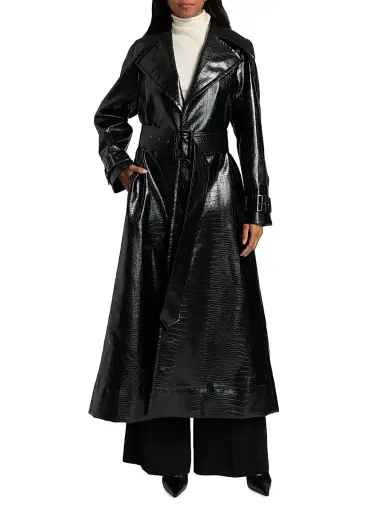 Toccin Women's Chloe Croc-Embossed Faux Leather Trench Coat - Jet | Thumbnail 3 Toccin Women's Chloe Croc-Embossed Faux Leather Trench Coat - Jet | Thumbnail 3
