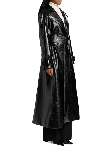 Toccin Women's Chloe Croc-Embossed Faux Leather Trench Coat - Jet | Thumbnail 4 Toccin Women's Chloe Croc-Embossed Faux Leather Trench Coat - Jet | Thumbnail 4