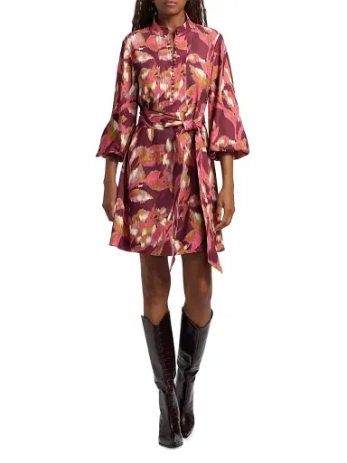 Figue Women's Izzie Printed Minidress - Ikat Foliage Bordeaux Red | Thumbnail 3 Figue Women's Izzie Printed Minidress - Ikat Foliage Bordeaux Red | Thumbnail 3