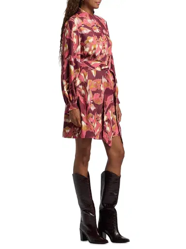 Figue Women's Izzie Printed Minidress - Ikat Foliage Bordeaux Red | Thumbnail 4 Figue Women's Izzie Printed Minidress - Ikat Foliage Bordeaux Red | Thumbnail 4