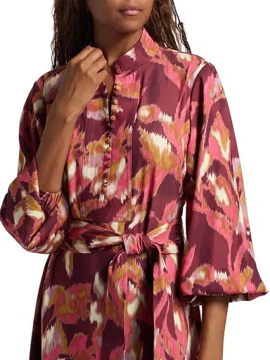 Figue Women's Izzie Printed Minidress - Ikat Foliage Bordeaux Red | Thumbnail 6 Figue Women's Izzie Printed Minidress - Ikat Foliage Bordeaux Red | Thumbnail 6