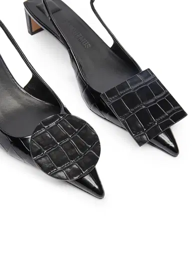 Jacquemus Women's Les Slingbacks Duelo 40MM Croc-Embossed Leather Pumps - Black | Thumbnail 6 Jacquemus Women's Les Slingbacks Duelo 40MM Croc-Embossed Leather Pumps - Black | Thumbnail 6